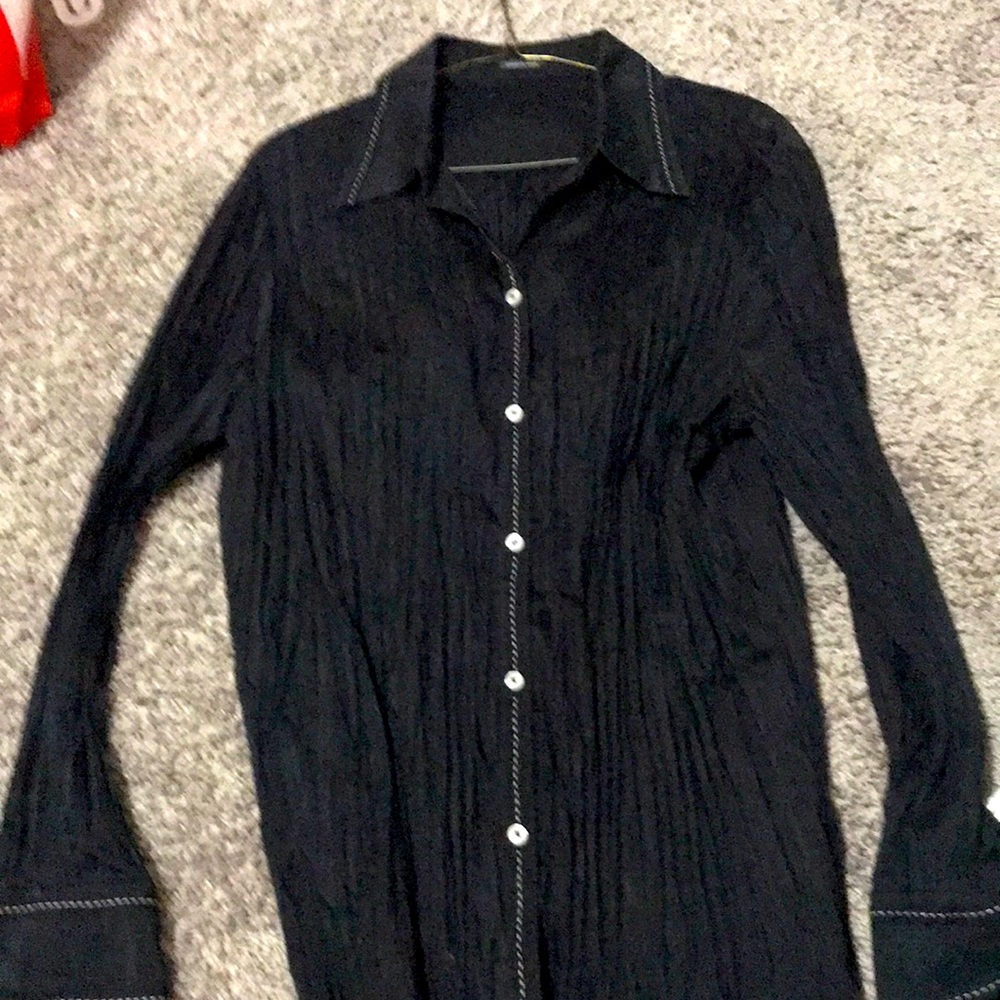 Skirt set black button down shirt w/ skirt both w/piping stitches lightweight